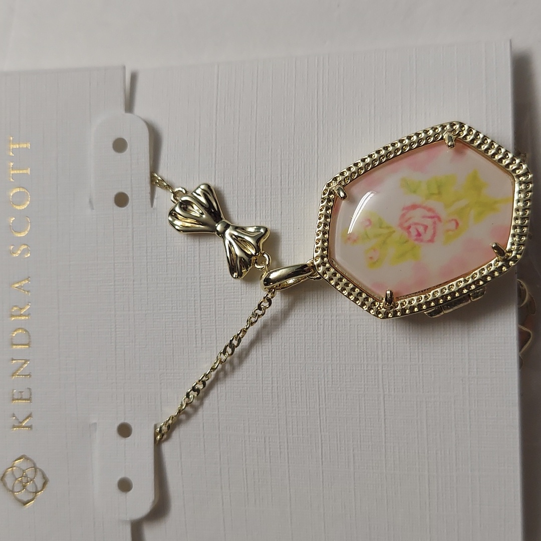 Nwt Kendra Scott Love Shack Fancy Locket Gold Floral Pendant Necklace